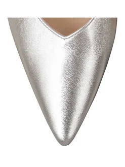Leder-Slingpumps in Silber