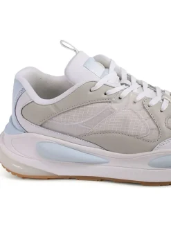 Leder-Sneakers in Beige/ Hellblau