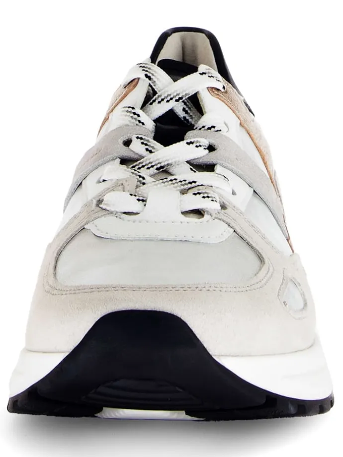 Leder-Sneakers in Grau/ Beige/ Silber