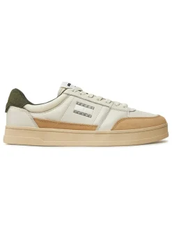 Leder-Sneakers in Khaki/ Beige/ Weiß