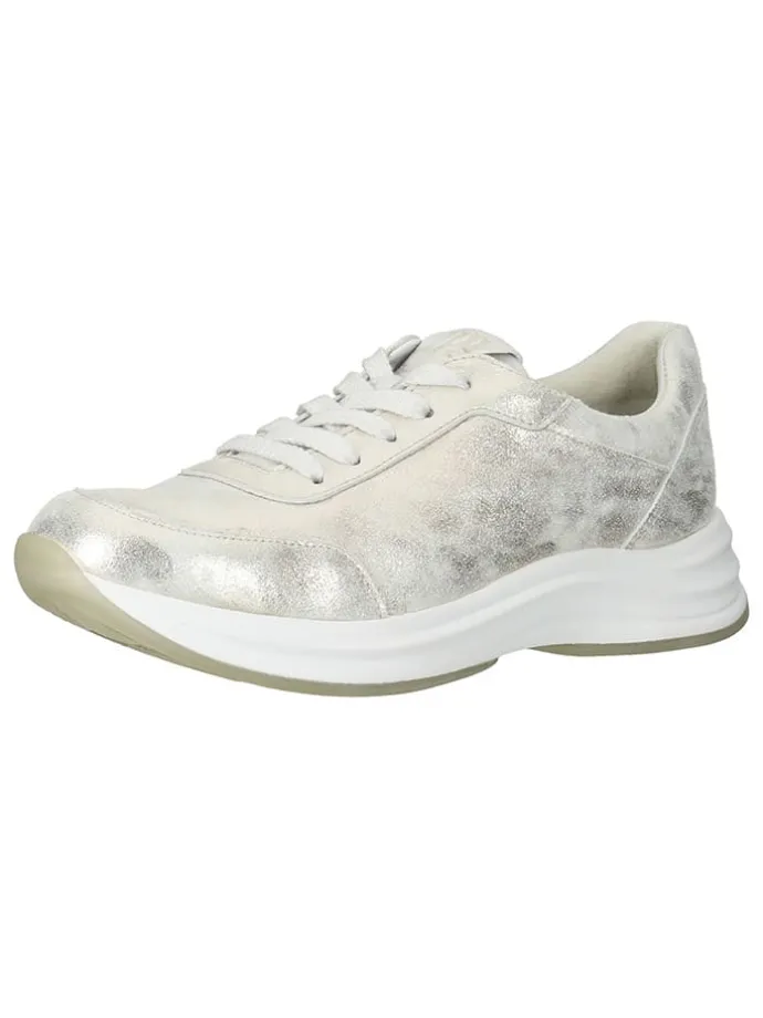 Leder-Sneakers in Silber/ Creme
