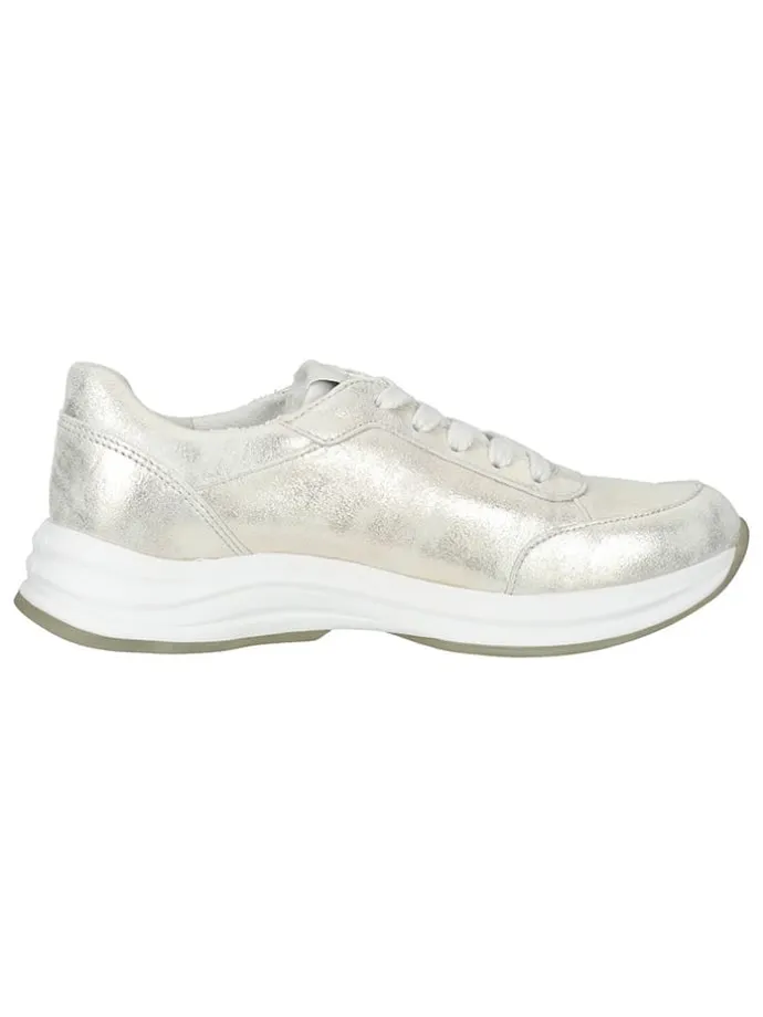 Leder-Sneakers in Silber/ Creme