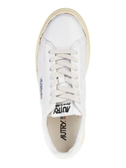 Leder-Sneakers in Weiß/ Beige