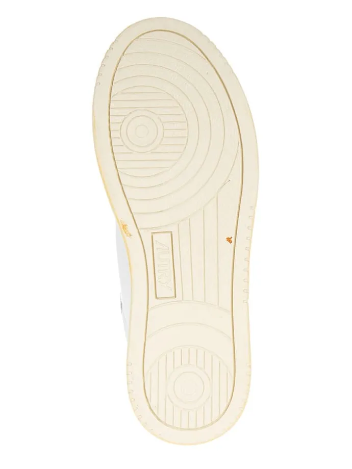 Leder-Sneakers in Weiß/ Beige