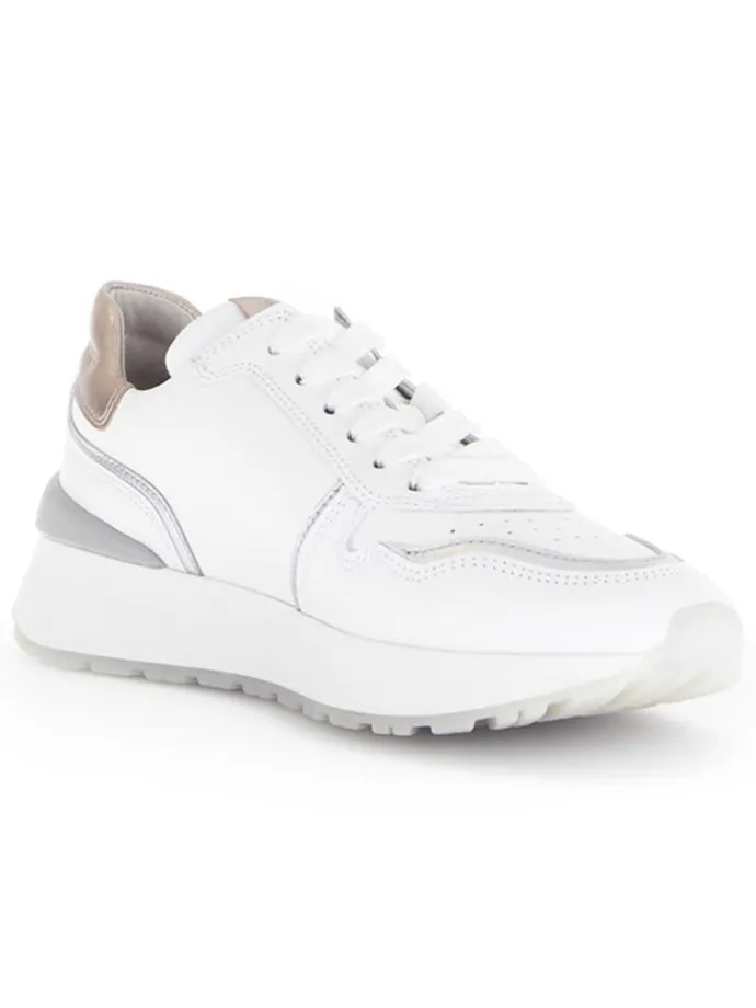 Leder-Sneakers in Weiß/ Beige