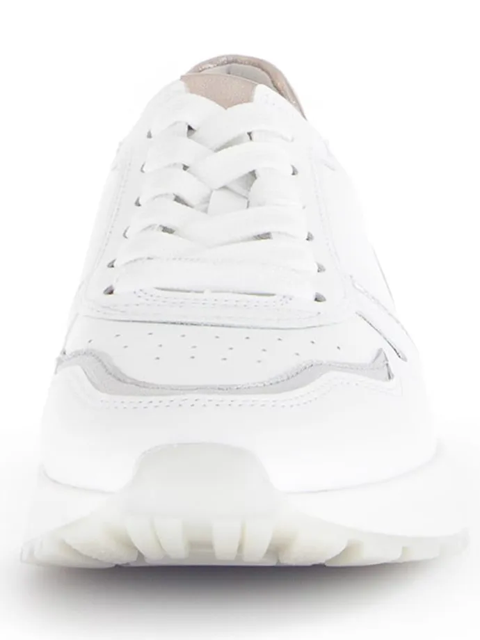 Leder-Sneakers in Weiß/ Beige