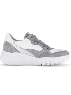 Leder-Sneakers in Weiß/ Grau/ Silber