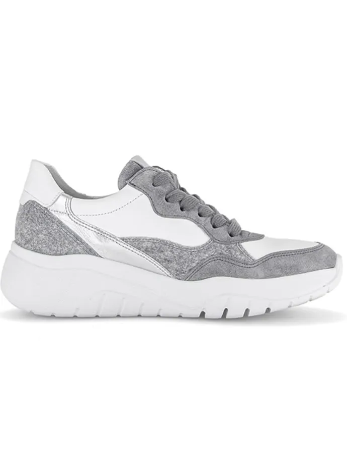 Leder-Sneakers in Weiß/ Grau/ Silber