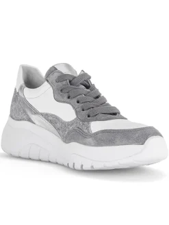 Leder-Sneakers in Weiß/ Grau/ Silber