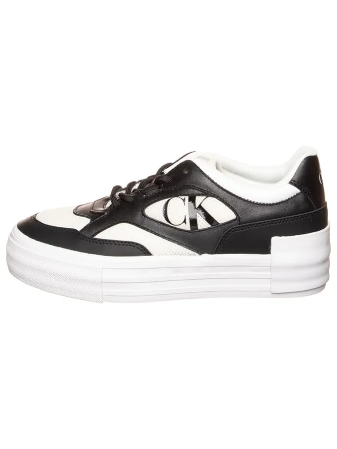 Leder-Sneakers in Weiß/ Schwarz