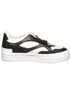 Leder-Sneakers in Weiß/ Schwarz