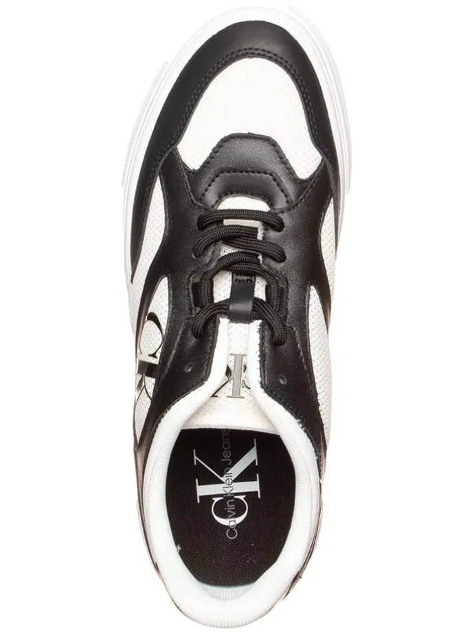 Leder-Sneakers in Weiß/ Schwarz