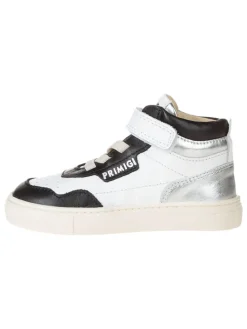 Leder-Sneakers in Weiß/ Schwarz/ Silber