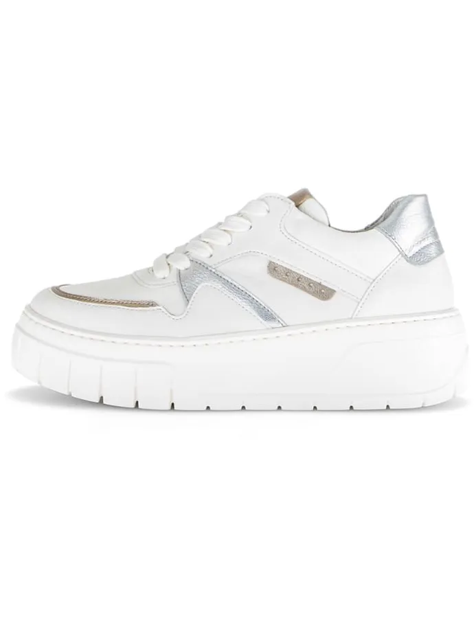 Leder-Sneakers in Weiß/ Silber