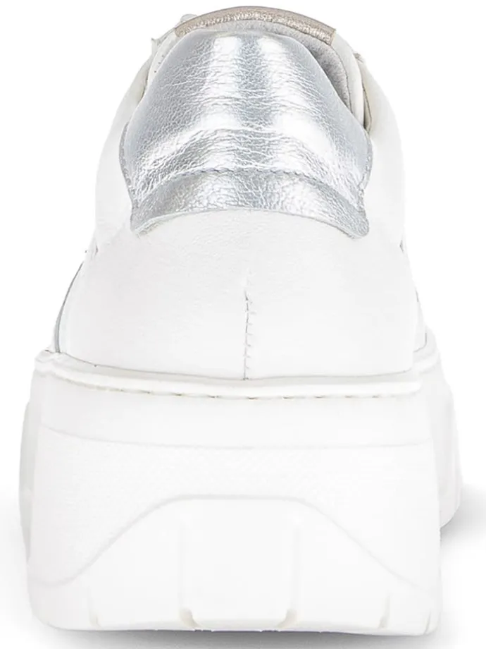 Leder-Sneakers in Weiß/ Silber