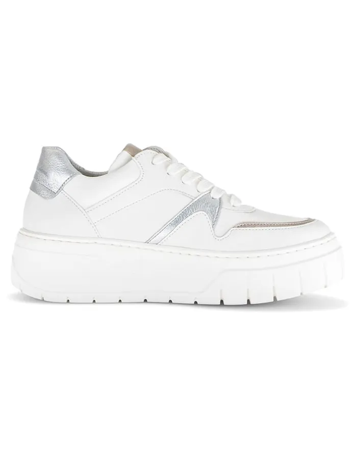 Leder-Sneakers in Weiß/ Silber