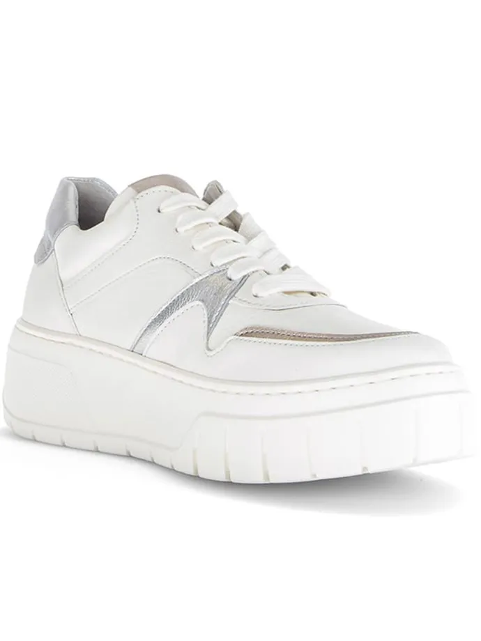 Leder-Sneakers in Weiß/ Silber