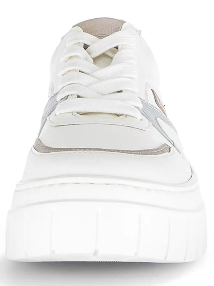 Leder-Sneakers in Weiß/ Silber