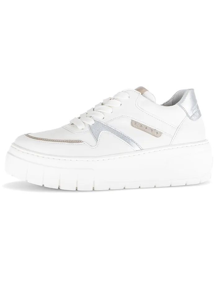 Leder-Sneakers in Weiß/ Silber