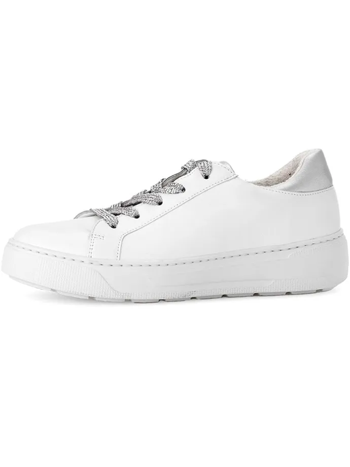 Leder-Sneakers in Weiß/ Silber