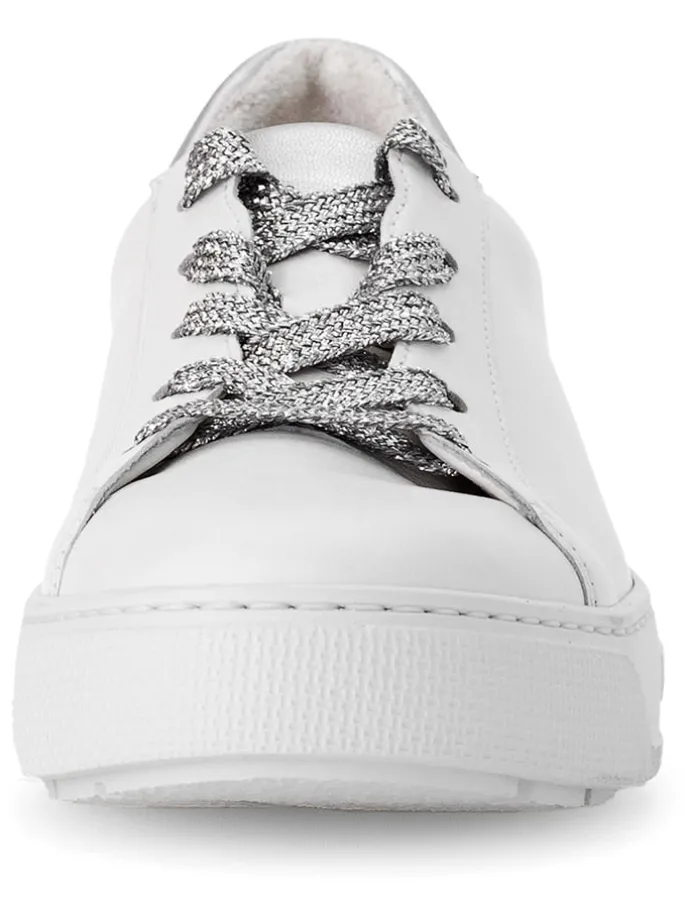 Leder-Sneakers in Weiß/ Silber
