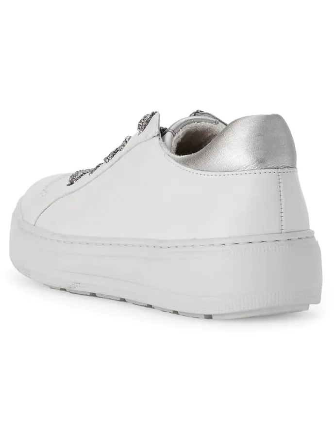 Leder-Sneakers in Weiß/ Silber