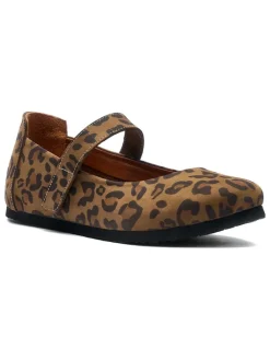 Leder-Spangenballerinas in Hellbraun/ Schwarz