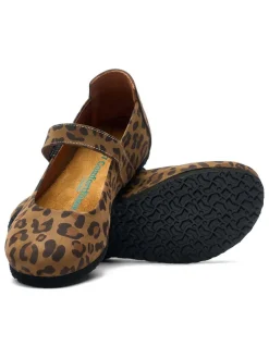 Leder-Spangenballerinas in Hellbraun/ Schwarz