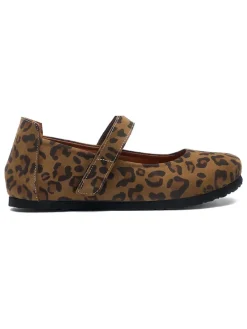 Leder-Spangenballerinas in Hellbraun/ Schwarz