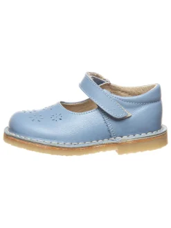 Leder-Spangenballerinas in Hellblau