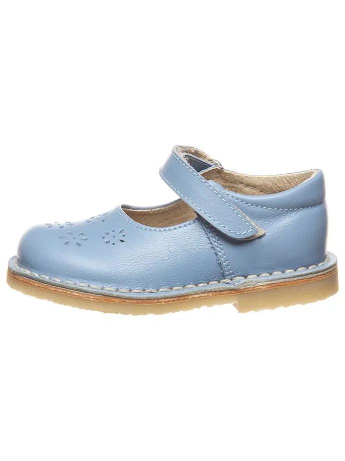 Leder-Spangenballerinas in Hellblau