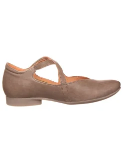 Leder-Spangenballerinas in Hellbraun