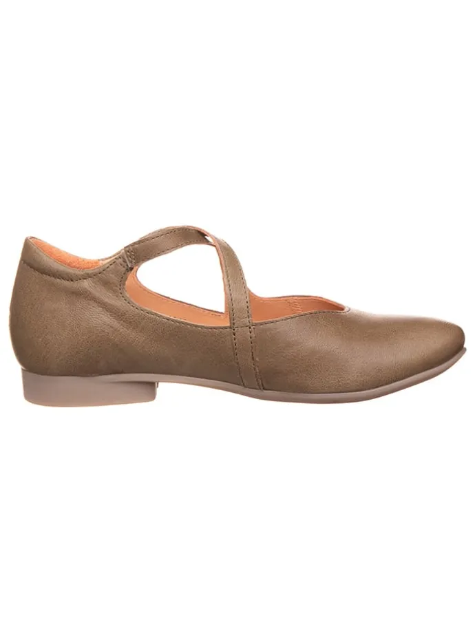 Leder-Spangenballerinas in Taupe