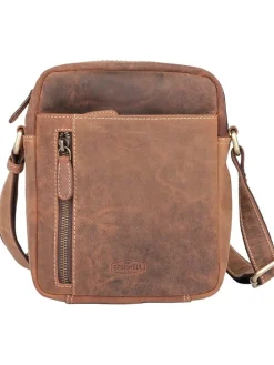 Leder-Umhängetasche "Bradley" in Hellbraun - (B)21 x (H)23 x (T)2 cm
