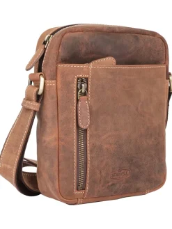 Leder-Umhängetasche "Bradley" in Hellbraun - (B)21 x (H)23 x (T)2 cm