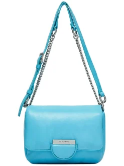 Leder-Umhängetasche in Hellblau - (B)21 x (H)14 x (T)6 cm