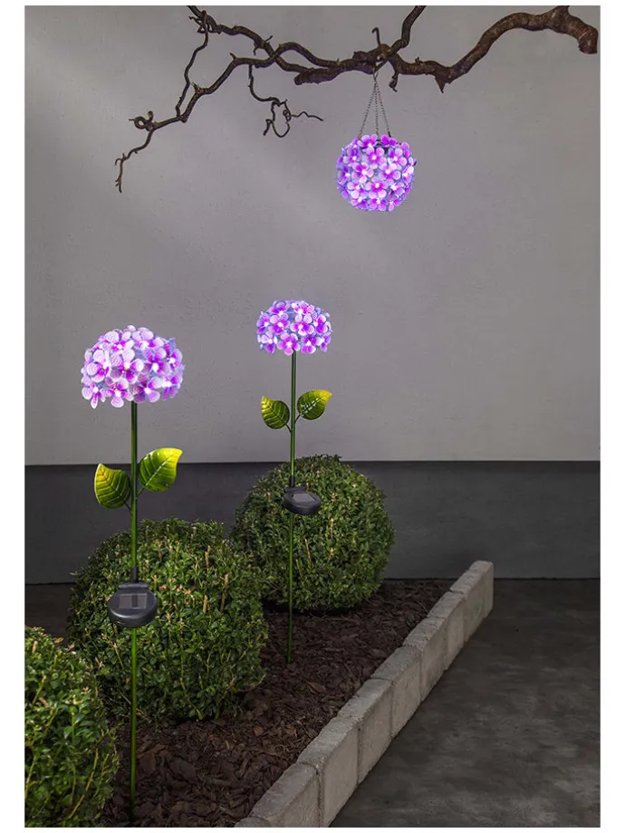 LED-Solar-Gartenstecker "Hortensia" in Violett - (H)77 cm