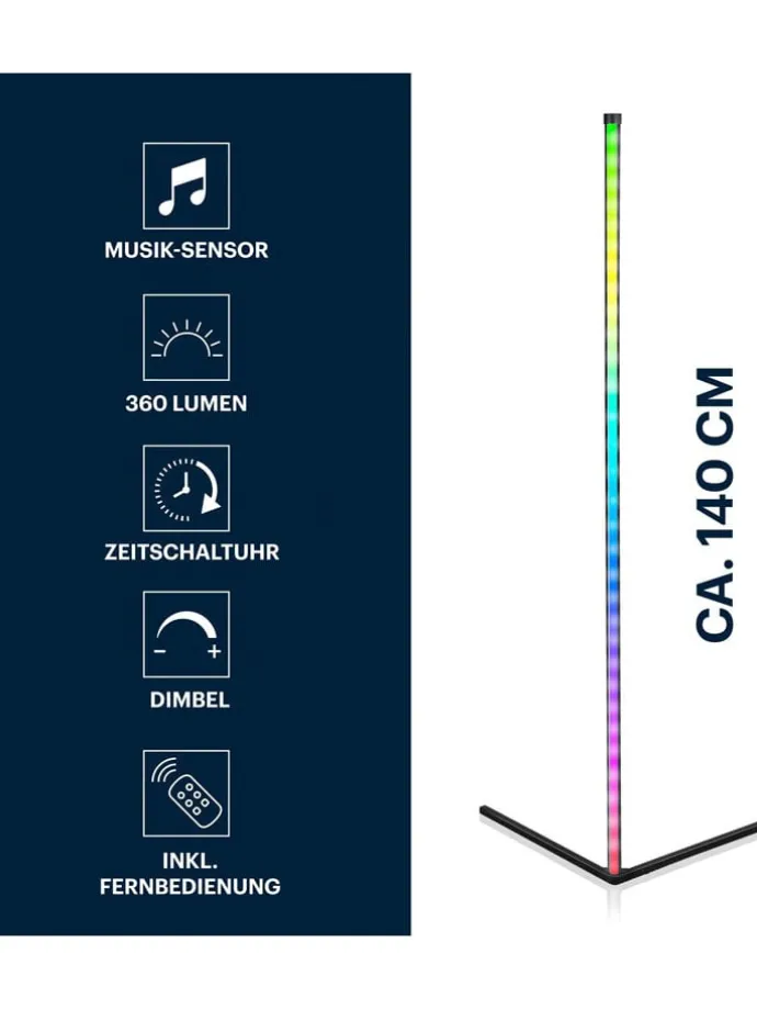 LED-Standleuchte in Schwarz - (B)43 x (H)140 cm