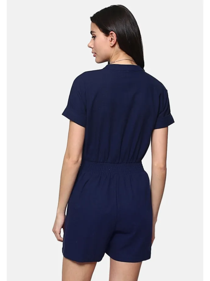 Leinen-Jumpsuit in Dunkelblau
