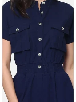 Leinen-Jumpsuit in Dunkelblau