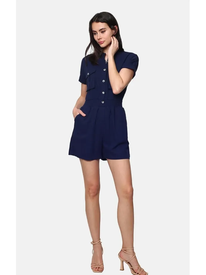 Leinen-Jumpsuit in Dunkelblau