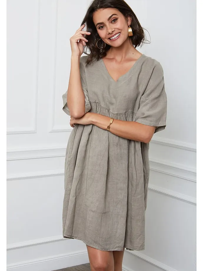 Leinen-Kleid "Etsy" in Taupe