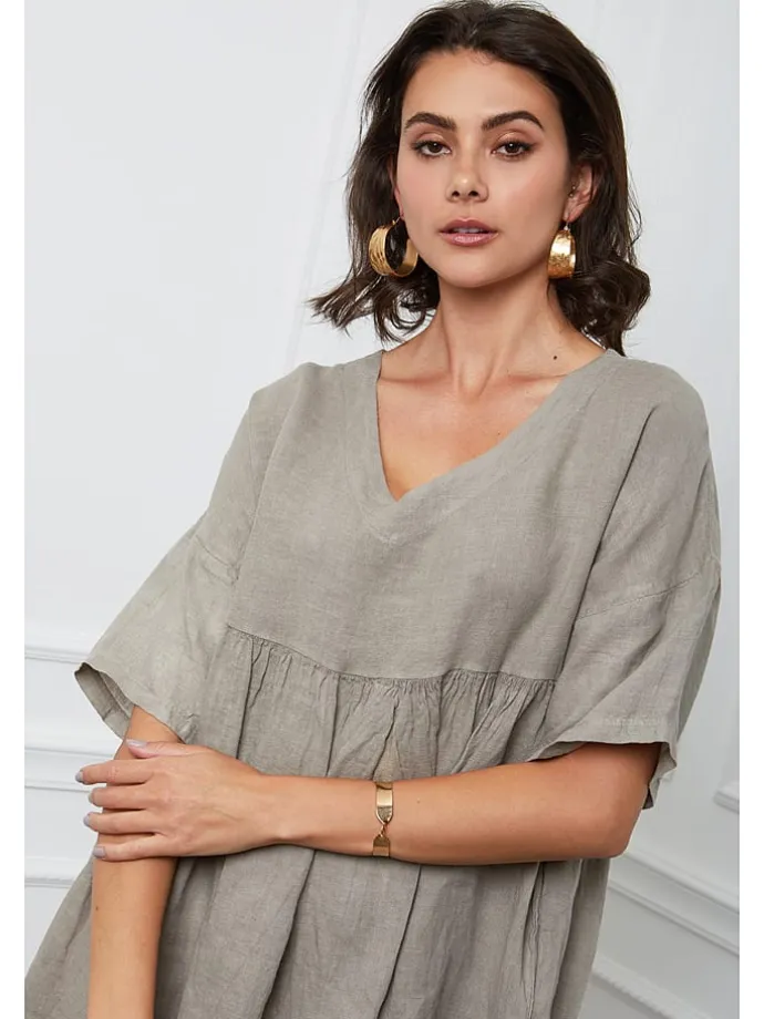 Leinen-Kleid "Etsy" in Taupe