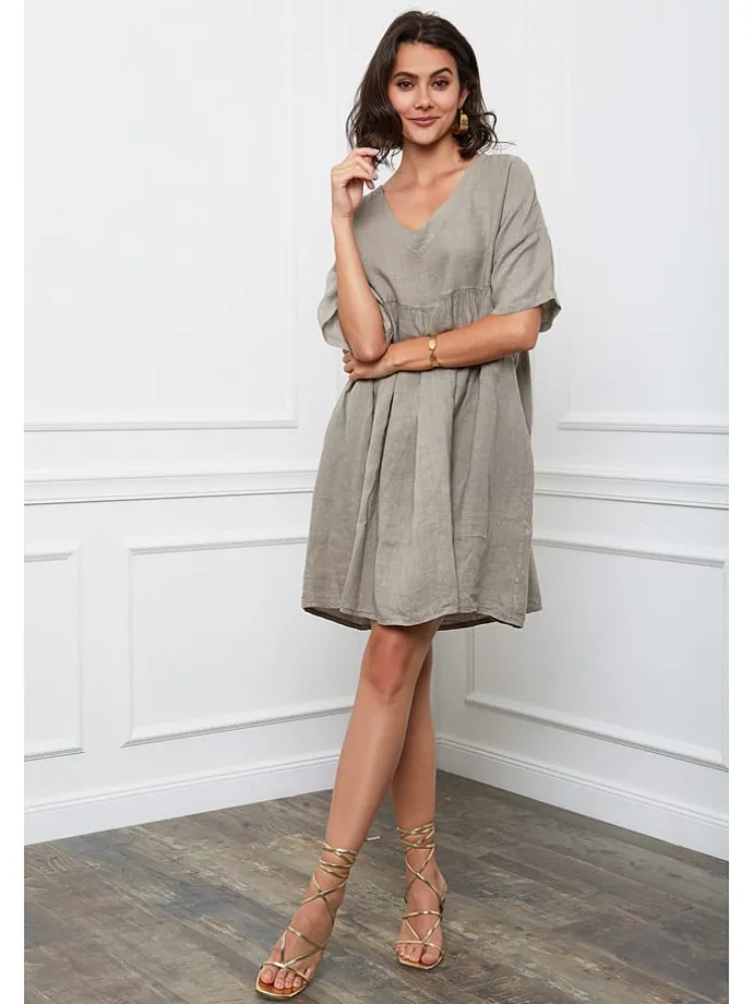 Leinen-Kleid "Etsy" in Taupe