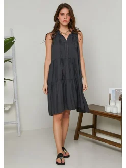 Leinen-Kleid in Anthrazit