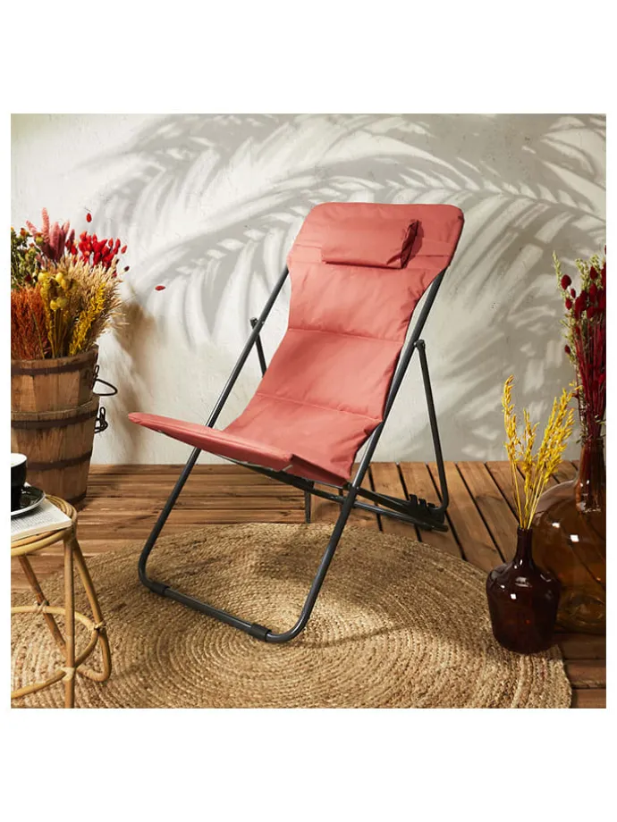 Liegestuhl "Corfou" in Rot - (B)55 x (H)89 x (T)81 cm