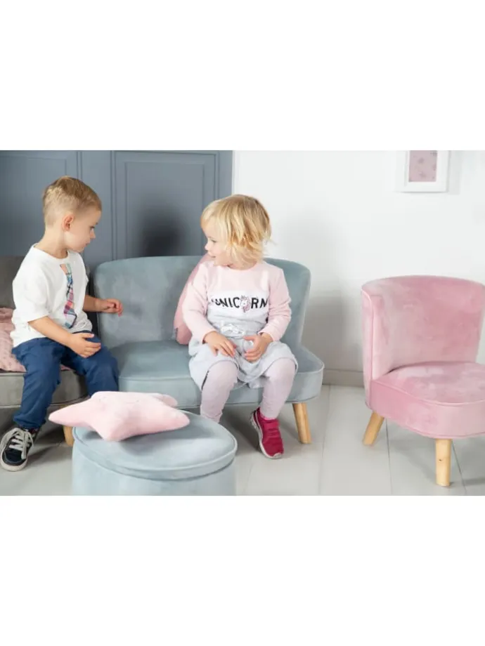 Lil Sofa' Kindercouch, bequem, Holzfüße & Samtstoff Sky/Hellblau