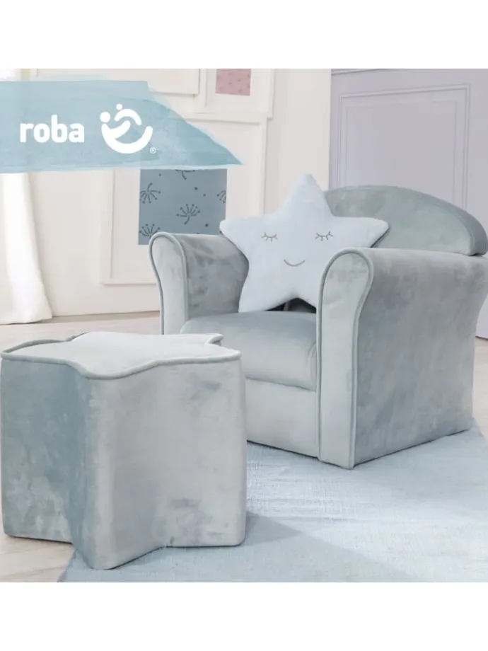 Lil Sofa' Kindersessel mit Armlehnen, Samtstoff Hellblau