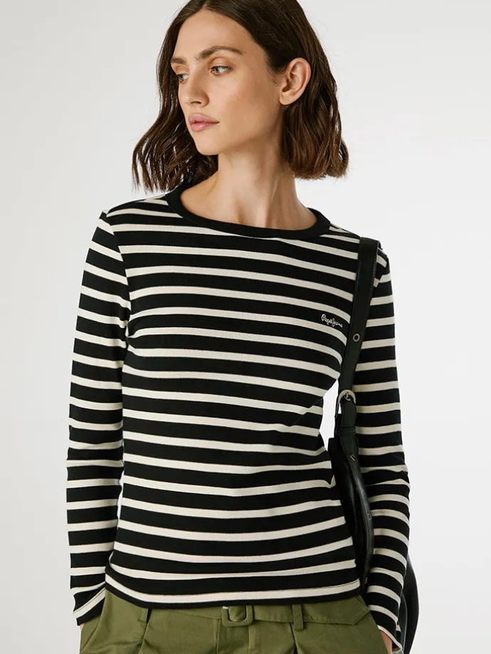 Longsleeve "Bani" in Schwarz/ Creme
