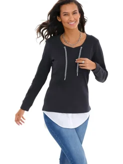 Longsleeve in Dunkelblau/ Weiß